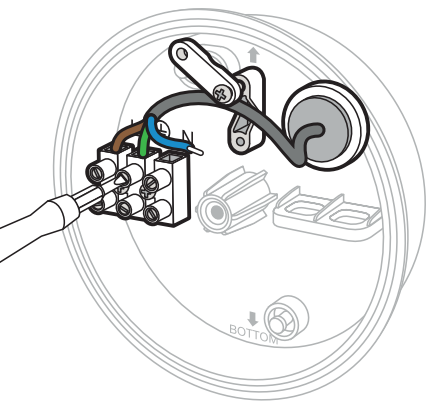 Insert the green or yellow wire into the terminal block Ground
