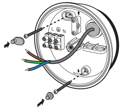 cover the mounting holes with two rubber plugs